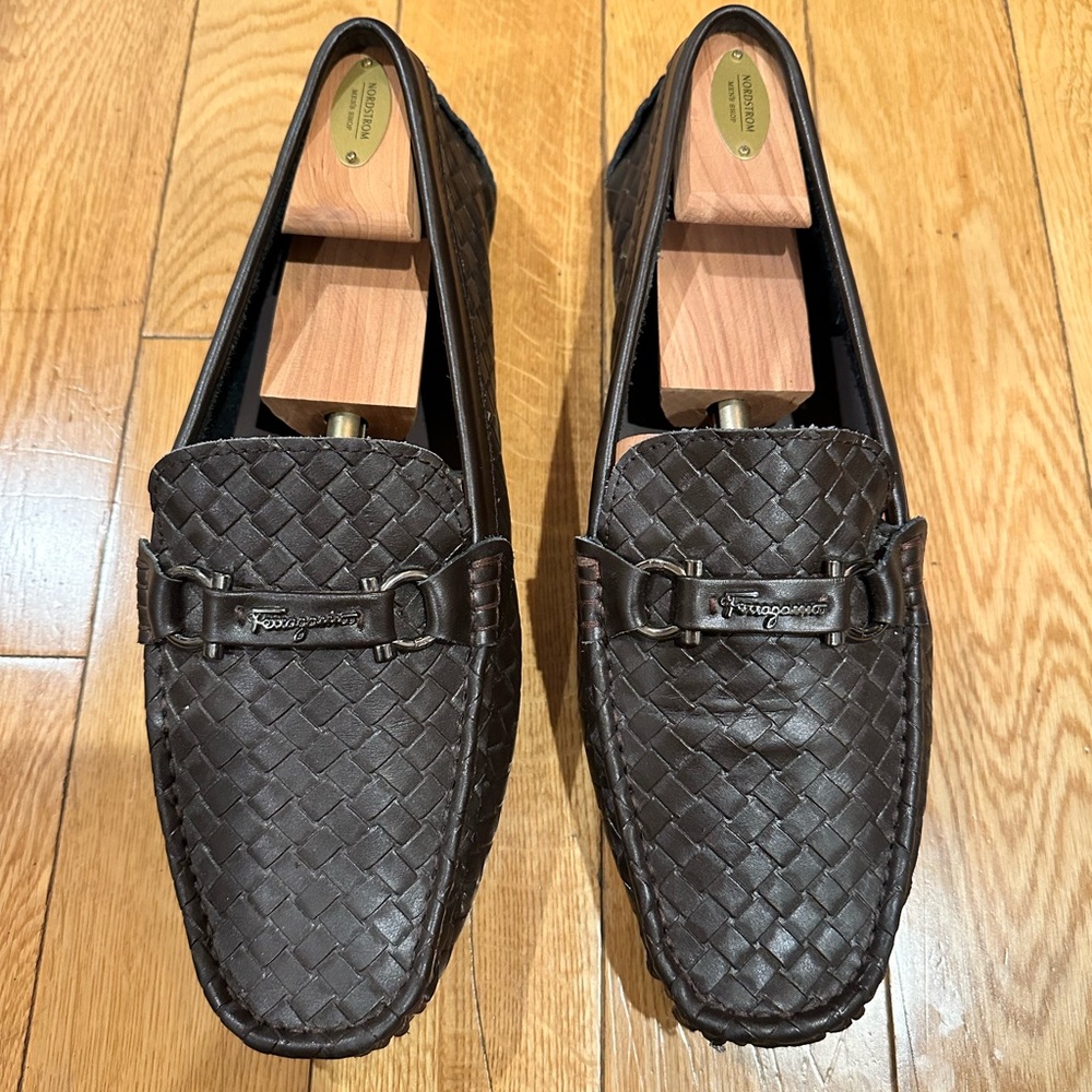 Salvatore Ferragamo Brown Woven Loafers